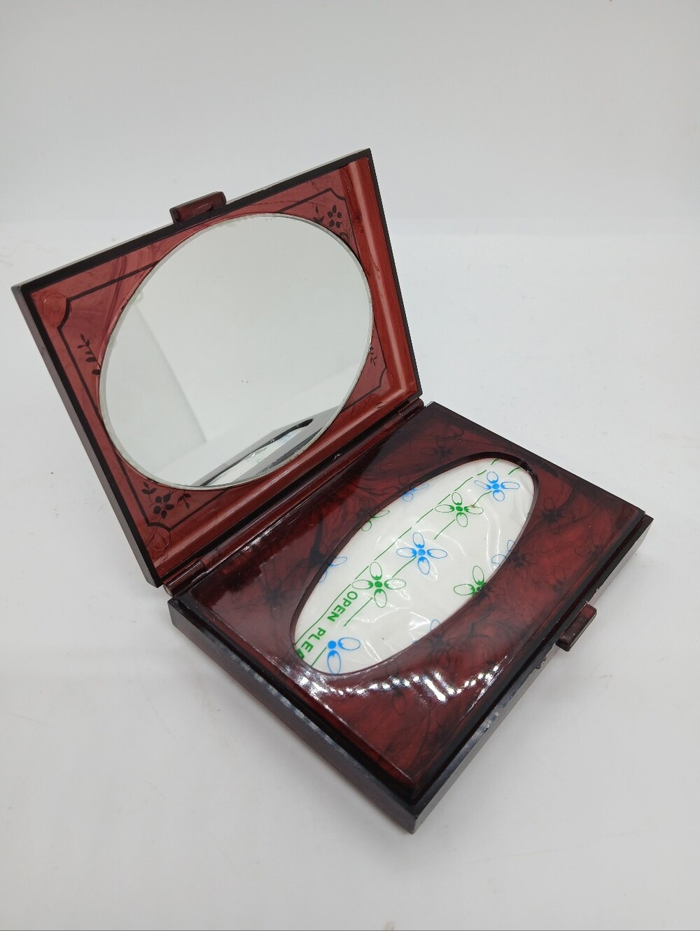 VTG 1970s Faux Tortoiseshell Tissue Compact Mirror Case NOS Deadstock Hong Kong